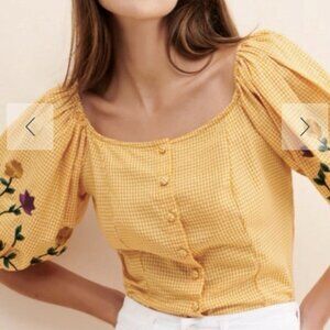 Samant Chauhan Amabella Check Floral Embroidered Top Anthropologie Prairie